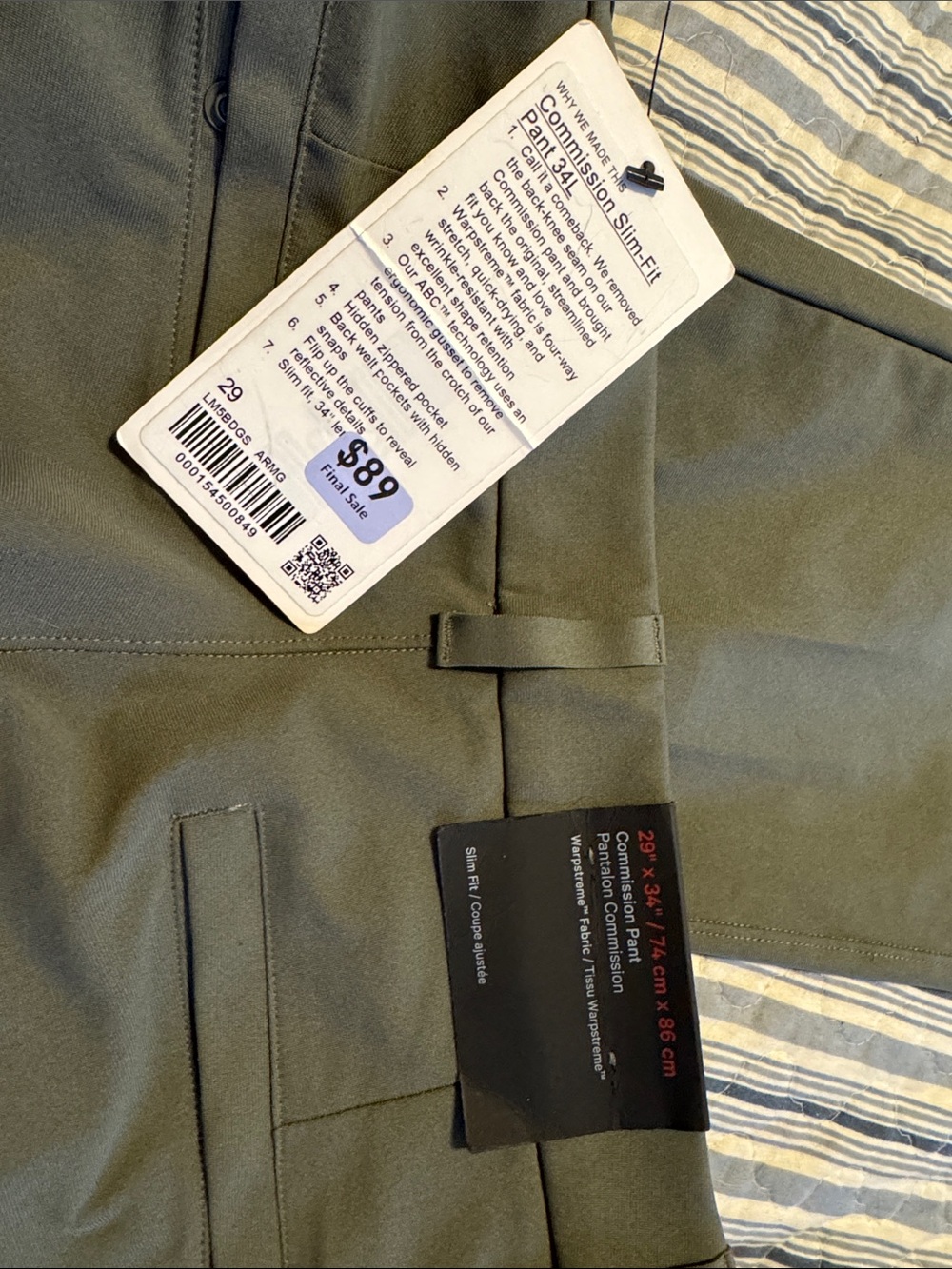 Lululemon commission slim fit pant 34L